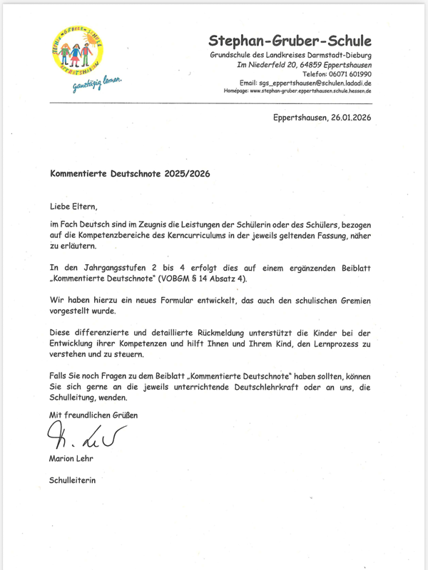 Elternbrief Kommentierte Deutschnote