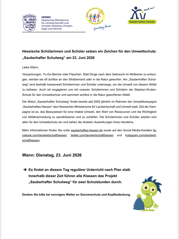 Brief Sauberhafter Schulweg Brief Sauberhafter Schulweg