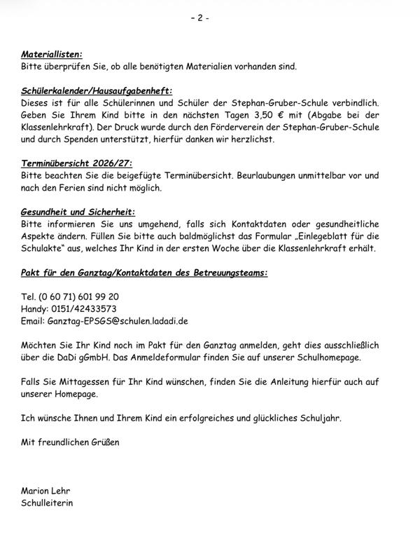 Elternbrief 10.08.2026 Teil 2 Elternbrief 10.08.2026 Teil 2