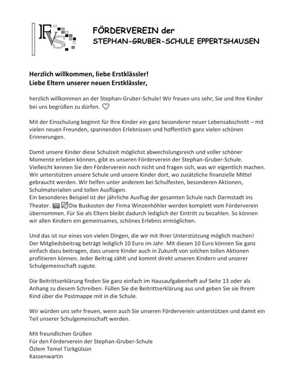 Begrüßung Förderverein 2026 Begrüßung Förderverein 2026