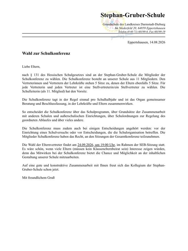 Wahl zur Schulkonferenz Wahl zur Schulkonferenz